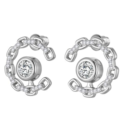 Elegant C-Shaped Crystal Stud Earrings with Birthstone Earring Silver Plated Fashion Jewelry for Women CE0003 - color: White-April