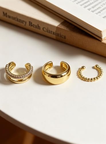 Ear Cuffs Non Piercing Hypoallergenic Gold Plated Ear Cuff Earrings for Women Trendy Clip On Cartilage Earring Set Dainty Adjustable Fake Piercings Earrings Fashion Accessories - color: E；3pcs gold ear cuff