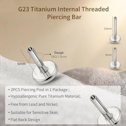 limerencia 16G/18G Hypoallergenic Internal Threaded Titanium Bar Post Replacement,Flat Back Stud Earrings Post Medusa Helix Couch Labret Bar for Women Men Sensitive Ears(A Pair) - color: silver tone, size: 18G-6mm