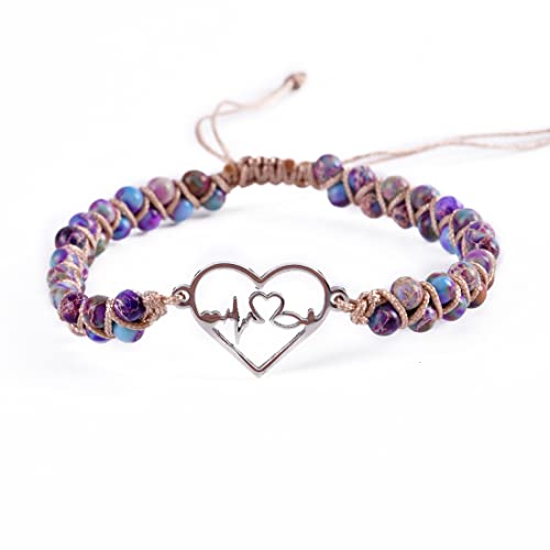 YGLINE Stone Bead Yoga Meditation Bracelet Healing Crystal Double Layer Natural Gemstone Beaded Relax Anxiety Bracelets for Women Men - color: heartbeat 2