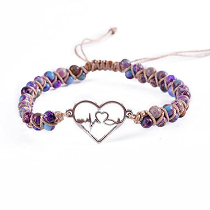 YGLINE Stone Bead Yoga Meditation Bracelet Healing Crystal Double Layer Natural Gemstone Beaded Relax Anxiety Bracelets for Women Men - color: heartbeat 2