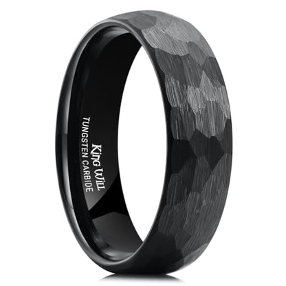 King Will Men's Tungsten Carbide Wedding Ring Hammered Groove Wedding Band Mens Two Tone Engagement Ring for Men and Women Matte Brushed Finish Comfort Fit - color: 6mm black