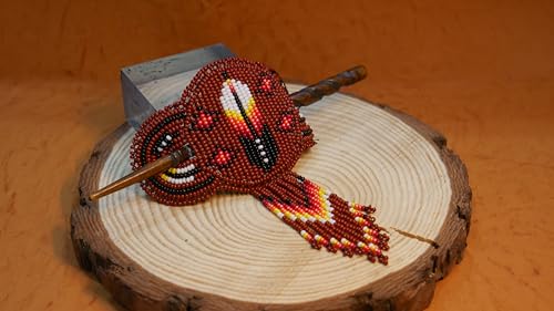Beaded Hair Clips Native American Style Handmade Collection (Brown Feather) - color: Brown Feather