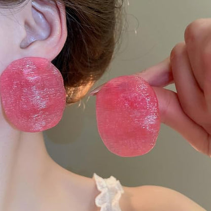 Trendy Resin Acrylic Statement Earrings for Women Chunky Geometric Round Drop Stud Styles Fashionable Modern Lightweight Dangle Earring Set - color: A:Pink