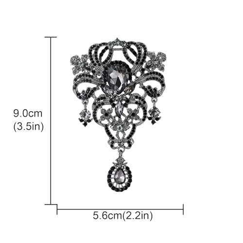 YOQUCOL Retro Austrian Crystal Big Brooch Pin for Women Large Flower Shape Brooches Lapel Pins for Sweater,Coat Dress Accessories - color: A-Black