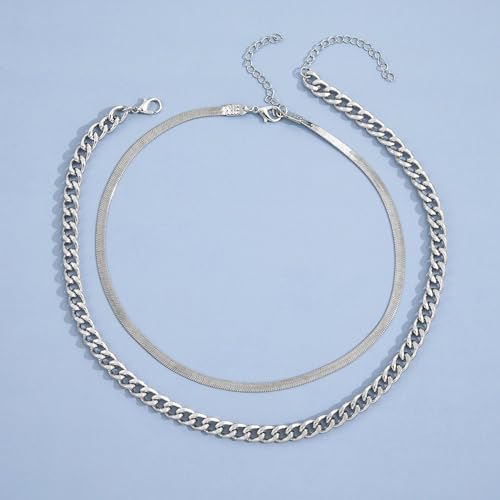 Gold Choker Necklace Dainty Cuban Link Necklace Simple Flat Snake Chain Necklace Layered Herringbone Necklace Hip Hop Jewelry for Women - style: Style-2