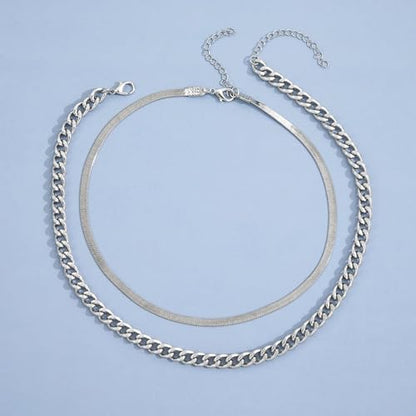 Gold Choker Necklace Dainty Cuban Link Necklace Simple Flat Snake Chain Necklace Layered Herringbone Necklace Hip Hop Jewelry for Women - style: Style-2