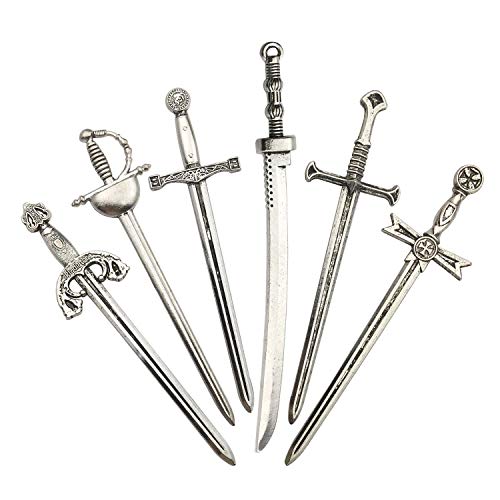 12pcs Craft Supplies Antique Silver Swords Knife Bookmark Charms Pendants for Crafting, Jewelry Findings Making Accessory for DIY Necklace Bracelet (M183) - color: Swords Bookmark