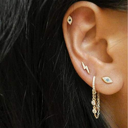 Round CZ Chain Dangle Drop Small Hoop Cuff Earrings S925 Sterling Silver for Women Cartilage Sensitive Ears Fashion Crystal Threader Tassel Hanging Personalized Huggie Hoops Gifts