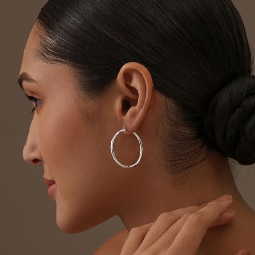 Charmsy 925 Sterling Silver Hoop Earrings | Lightweight Italian 2.5mm Tube Diamond-Cut Round Classic Hoops Earring for Women | Size 15/20/25/30/35/40/50/60/70mm | Small Medium Large - color: Diamond-Cut, size: 35 MM