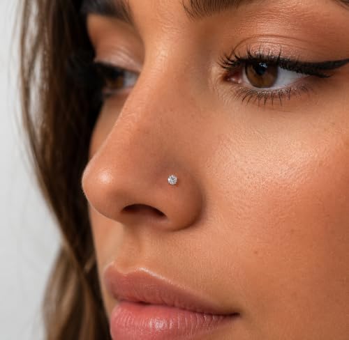 LUCKYJEWUS 3Pcs 925 Sterling Silver Nose Rings Studs Set, 18G/20G/22G L Shaped CZ Diamond Nose Studs for Women & Men, 2mm 2.5mm 3mm Hypoallergenic Nose Piercing Jewelry - size: 3pcs - 18G