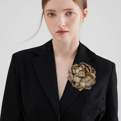 Dainty Fabric Rose Flower Large Brooch Lapel Pins Flower Brooches Pin Classic for Wedding Party Dance Banquet for Women Dress Suit Clothes Accessories Jewelry 100mm - color: Brown