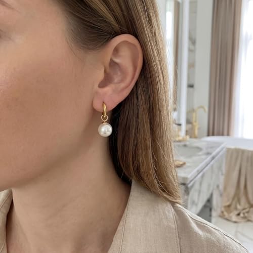 Hypoallergenic Pearl Earrings Set for Women | S925 Sterling Silver & Stainless Steel, Daisy Heart & Hook & Teardrop Dangle & Huggie Hoop, Simulated Pearl, Sensitive Ears - color: Yellow Gold Round Pearl
