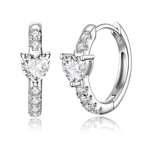 JSGEMSLEE Hypoallergenic Cubic Zirconia Hoop Earrings for Women 925 Sterling Silver Huggie Hoops Earrings CZ Earrings Jewelry Gifts - color: Heart CZ Hoop