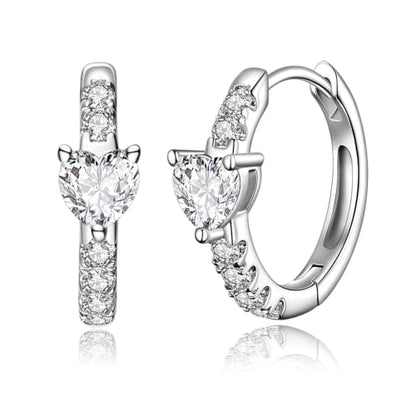 JSGEMSLEE Hypoallergenic Cubic Zirconia Hoop Earrings for Women 925 Sterling Silver Huggie Hoops Earrings CZ Earrings Jewelry Gifts - color: Heart CZ Hoop