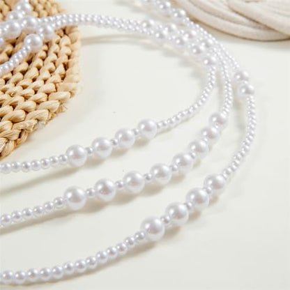 Long Pearl Beaded Necklace Layered Big Small Beads Pearl Necklaces Multi Strand Pearls Necklaces for Women Trendy Jewelry Gift - color: D