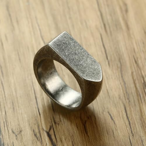MYNENEY Stainless Steel Square Shape Signet for Men Statement Ring - color: Arrow Retro
