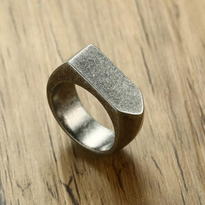 MYNENEY Stainless Steel Square Shape Signet for Men Statement Ring - color: Arrow Retro