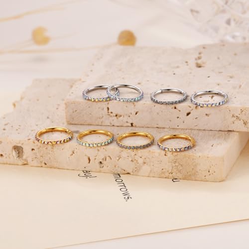 FUNLMO 20G 18G 16G 12G Nose Ring Hoop Conch Rook Daith Helix Tragus Piercing Jewelry 316L Surgical Steel Cartilage Earring Conch Hoop Earring Septum Jewelry Belly Lip Ring 5mm to 14mm - color: Gold-Red ab CZ, 1pc
