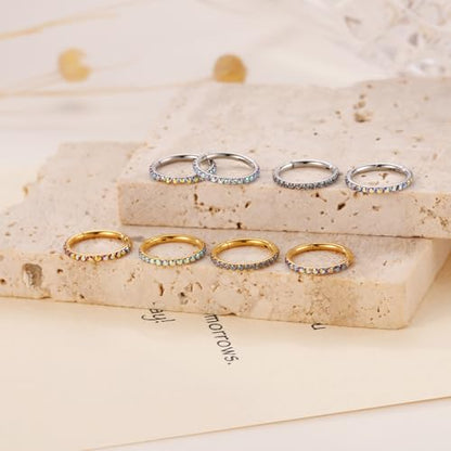 FUNLMO 20G 18G 16G 12G Nose Ring Hoop Conch Rook Daith Helix Tragus Piercing Jewelry 316L Surgical Steel Cartilage Earring Conch Hoop Earring Septum Jewelry Belly Lip Ring 5mm to 14mm - color: Gold-Red ab CZ, 1pc
