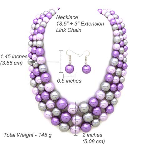 Fashion 21 Women's Faux Pearl Three Multi-Strand Statement Necklace and Earrings Set - color: Lavender Mix
