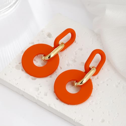 RUOFFETA Acrylic Rectangle Earrings, Fashion Acrylic Square/Oval/Hoop Statement Drop Earrings for Women - color: Orange Round