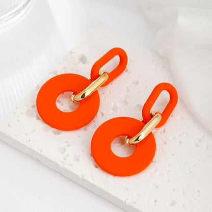 RUOFFETA Acrylic Rectangle Earrings, Fashion Acrylic Square/Oval/Hoop Statement Drop Earrings for Women - color: Orange Round