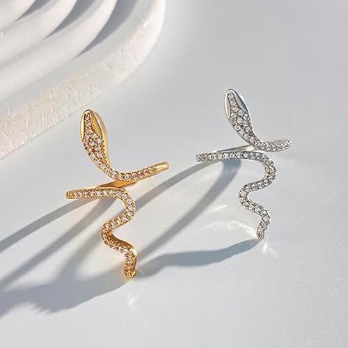 18K Gold Plated Rings for Women and Teen Girls Non Tarnish Cubic Zirconia Fidget Ring Butterfly/Snake/Mesh/Cross/Crown Knuckle Ring Open Adjustable Statement Stacking Chunky Rings - color: Silver Snake