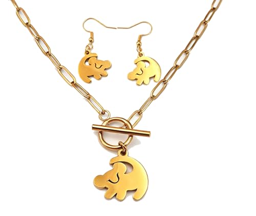 Lion Necklace Dainty Lion Lover Bracelet Earrings Animal Kingdom Gift Valentine's Jewelry - style: Necklace+Earrings sets