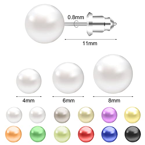 AoedeJ Colorful Pearl Stud Earrings - Small Pearl Earrings Set in Stainless Steel for Women - color: 4mm