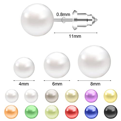 AoedeJ Colorful Pearl Stud Earrings - Small Pearl Earrings Set in Stainless Steel for Women - color: 4mm