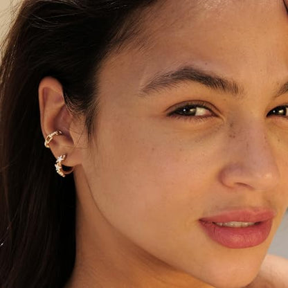 Cubic Zirconia Huggie Earrings 14k Gold Plated Tiny Earrings Small Huggie Hoop Earrings Simple Lightweight Hoops Gift for Women - color: CZ Star Hoop