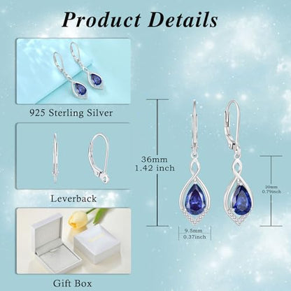 Infinity Teardrop Earrings 925 Sterling Silver Dangle Drop Leverback Earrings Birthstone Jewelry for Women - color: Violet Blue