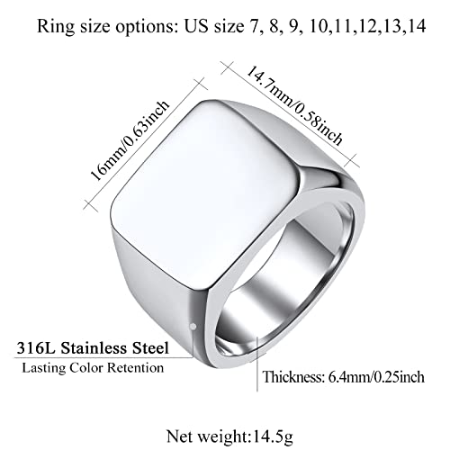 FindChic Customized Signet Photo Rings Square/Heart/Round Chunky Band Ring Stainless Steel/18K Gold Plated/Black Size 7 to 14 Personalized Jewelry for Men Women, Send Gift Box - color: 01. non-customized square (stainless steel)