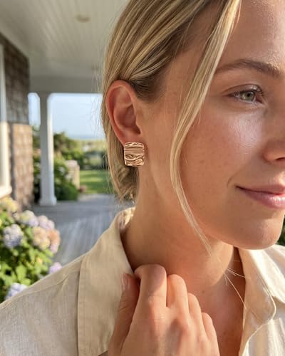 Gold Earrings for Women Trendy Chunky Statement Stud Earrings | Hypoallergenic Earrings,Gold Stud Earrings,Earrings for Sensitive Ears Women,Statement Earrings,Jewelry Gifts - color: Aimran & Rose Gold