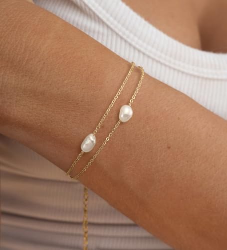 GINAZL Natural Freshwater Pearl Bracelets for Women 6-7MM Rice-Shaped Pearl 23CM End-to-End Length - color: C