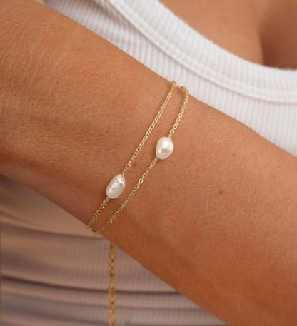 GINAZL Natural Freshwater Pearl Bracelets for Women 6-7MM Rice-Shaped Pearl 23CM End-to-End Length - color: C