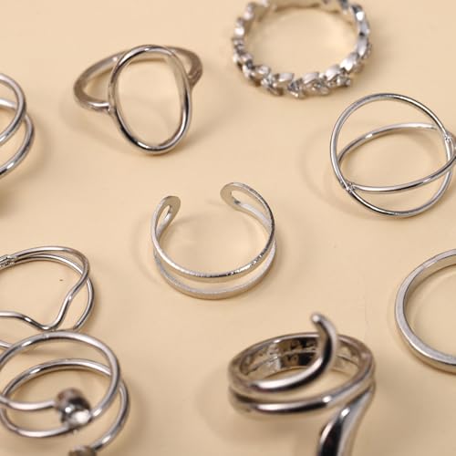 42-Piece Gold Tone Stackable Ring Set for Women, Boho Minimalist Stacking Rings with Crystal & Heart Accents, Adjustable Open Band Jewelry for Daily Wear - style: TZY-003354-01