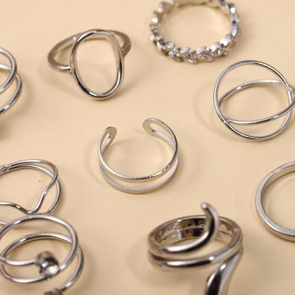 42-Piece Gold Tone Stackable Ring Set for Women, Boho Minimalist Stacking Rings with Crystal & Heart Accents, Adjustable Open Band Jewelry for Daily Wear - style: TZY-003354-01