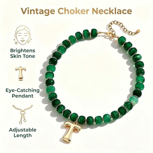 Initial Beaded Necklaces for Women,14K Gold Plated Bubble Letter Pendant Jewelry Gifts - color: acrylic neccklace-t