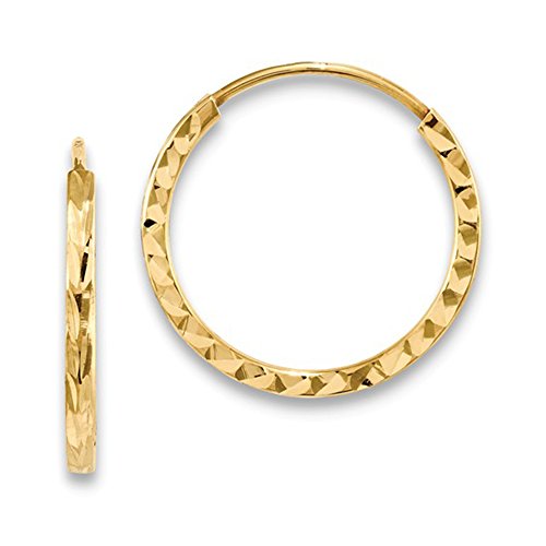 14K Yellow or White Gold Diamond Cut Square Tube Continuous Endless Hoop Earrings, 15-60mm (1.35mm Tube) - style: 17mm