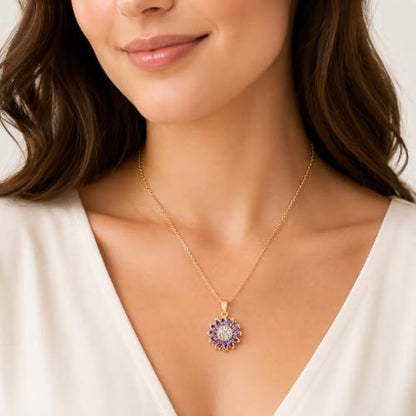 Sunflower Fidget Necklace for Women Gold Moon Necklace Rotating Heart Necklaces Spinning Crystal Flower Anxiety Necklaces Crescent Moons Jewelry Accessories - color: Gold Purple