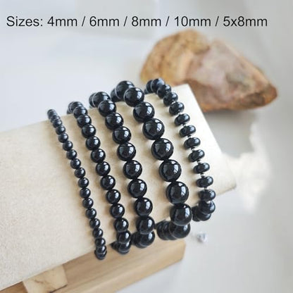Natural Healing Gemstone Bracelet Handmade Yoga Stretch Elastic Bracelet Stress Relief Crystal Jewelry for Men and Women - color: Black Onyx (Positive Energy), size: 4mm