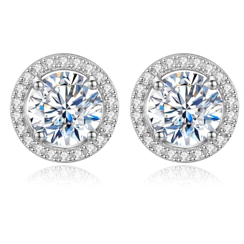 925 Sterling Silver 2-4 Carat Lab Simulation-Diamond Stud Earrings 5A Cubic Zirconia Stud Earrings Hypoallergenic White Gold Plated, Perfect Jewelry Gifts - style: Round Cut 7MM