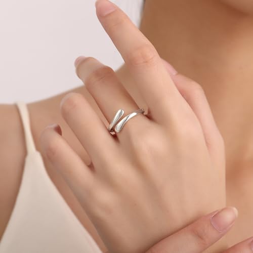 INBLUE Personalized 925 Sterling Silver Spiral Twist Ring for Women Customized Engraving Name/Date with Birthstones Adjustable Open Wrap Band Promise Ring Gift for Wedding Engagement - color: Style C1