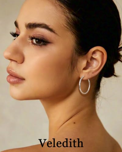 3MM Thin Sterling Silver Hoop Earrings for Women Hypoallergenic | Lightweight Small Silver Hoop Earrings Thin Twisted Hoop Earrings for Sensitive Ears - color: Silver-30MM