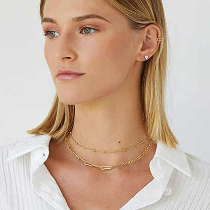 Aobei Pearl 18K Gold Plated Paperclip Chain Choker Satellite Chain Freshwater Cultured Biwa Pearl Pendant Necklace Dainty Turquoise Jewelry for Women - color: The Golden Asymmetric Chain