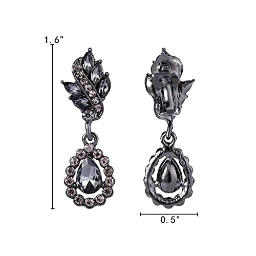 EleQueen Women's Austrian Crystal Art Deco Tear Drop Dangle Earrings Clip-on - color: 05-Black-tone Black