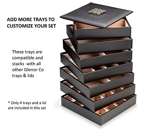 Glenor Co Jewelry Organizer Tray - 4 Stackable Trays & Lid with Mirror - 27 Slot Storage for Drawer, Dresser - Black - size: Square - 4 Trays + Lid Set - 27 Slots