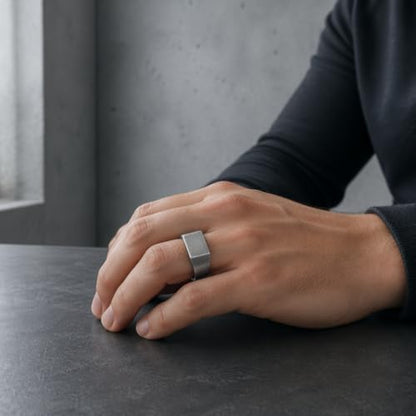 MYNENEY Stainless Steel Square Shape Signet for Men Statement Ring - color: 10x16mm Retro